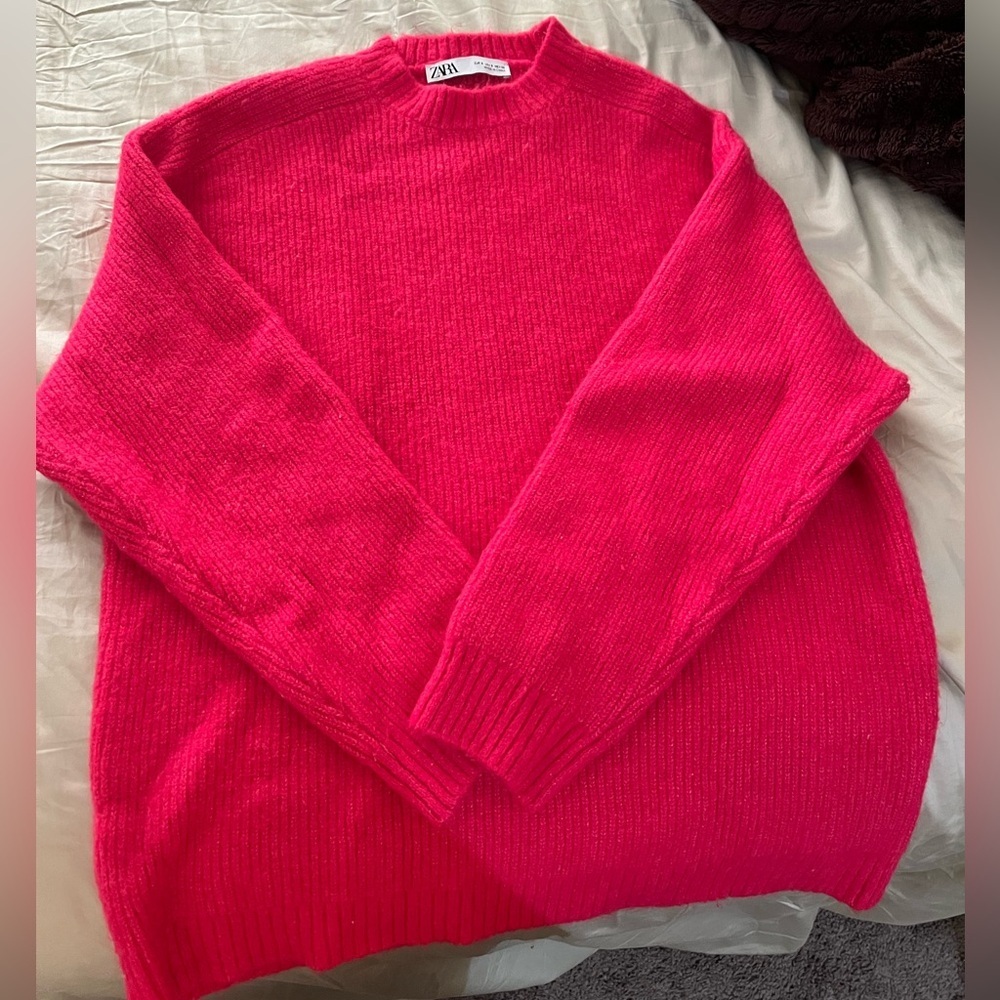 Zara Bright Pink Crew Neck Sweater
